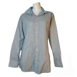 Nautica Men's Classic-Fit Blue White Cotton Long-Sleeve Button Dress Shi…